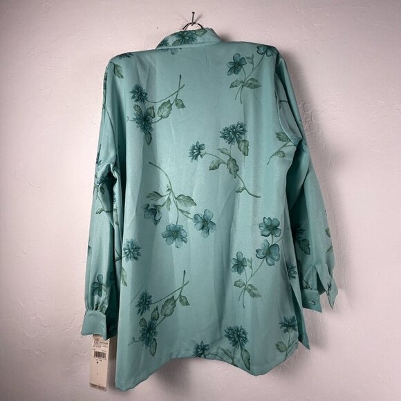 Graff Women Button Up Green Floral Print Long Sleeve Shirt Blouse Medium USA New - Picture 2 of 10